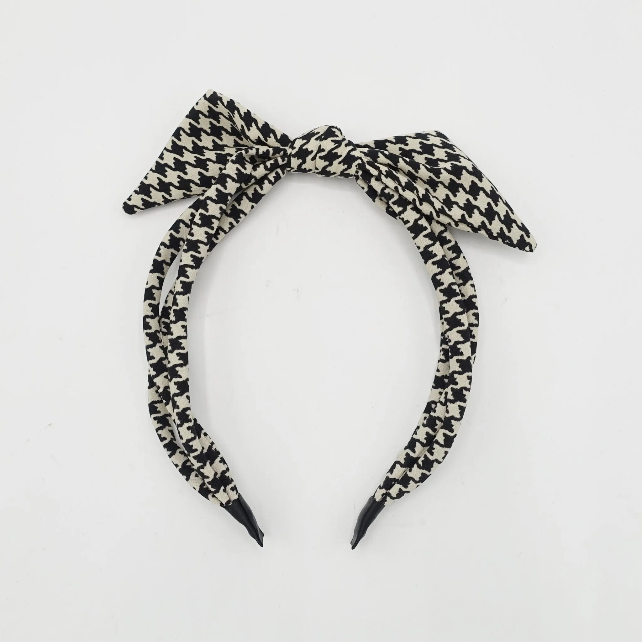 triple strand headband houndstooth check bow knot thin hairband women hair accessory