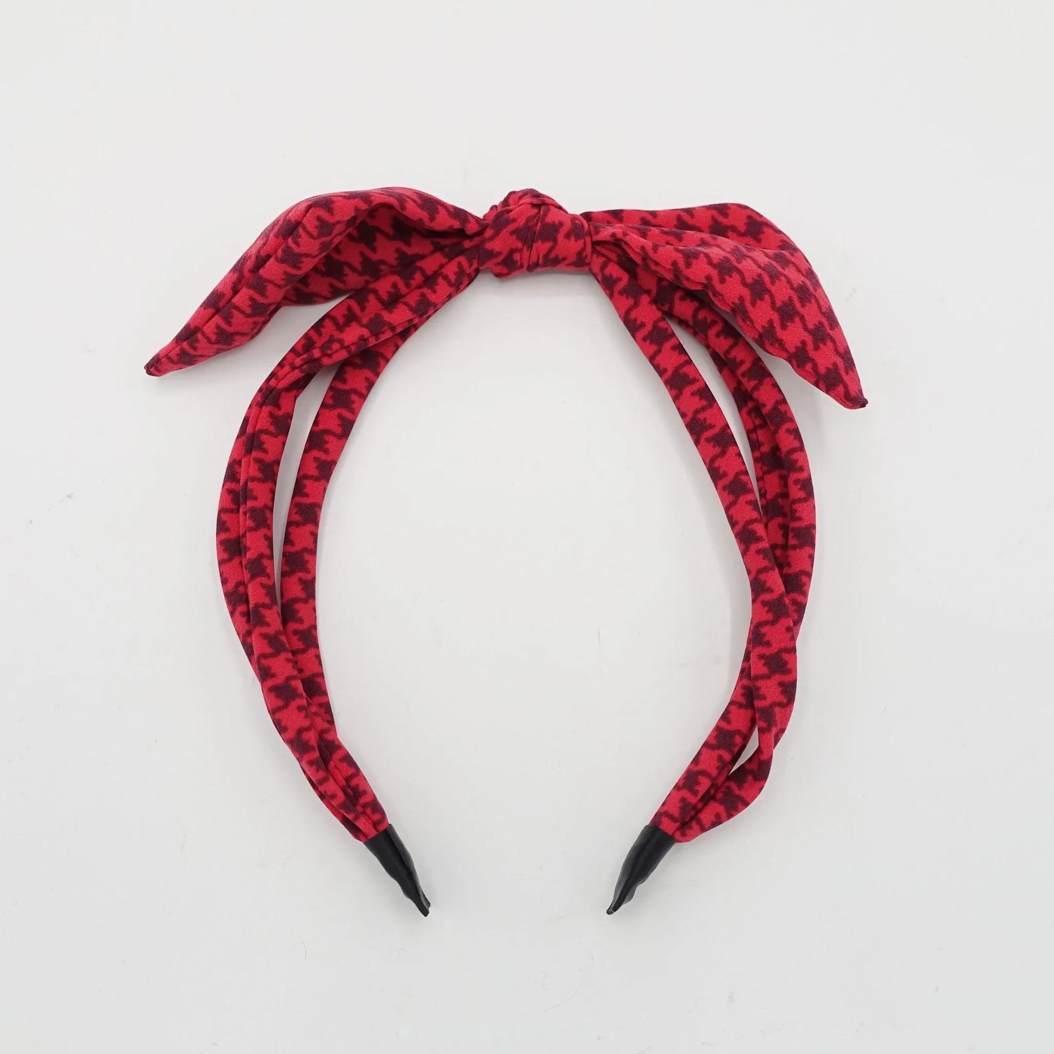 triple strand headband houndstooth check bow knot thin hairband women hair accessory