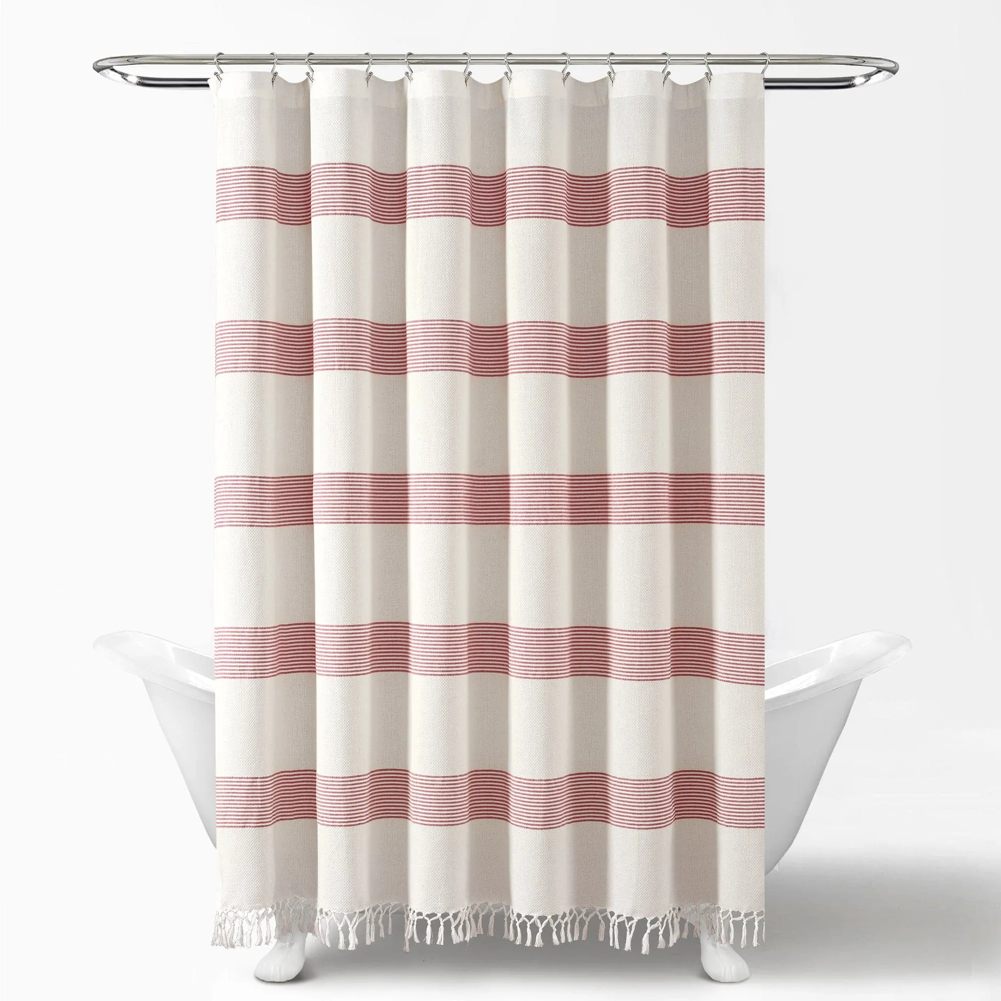 Tucker Stripe Yarn Dyed Knotted Tassel Shower Curtain