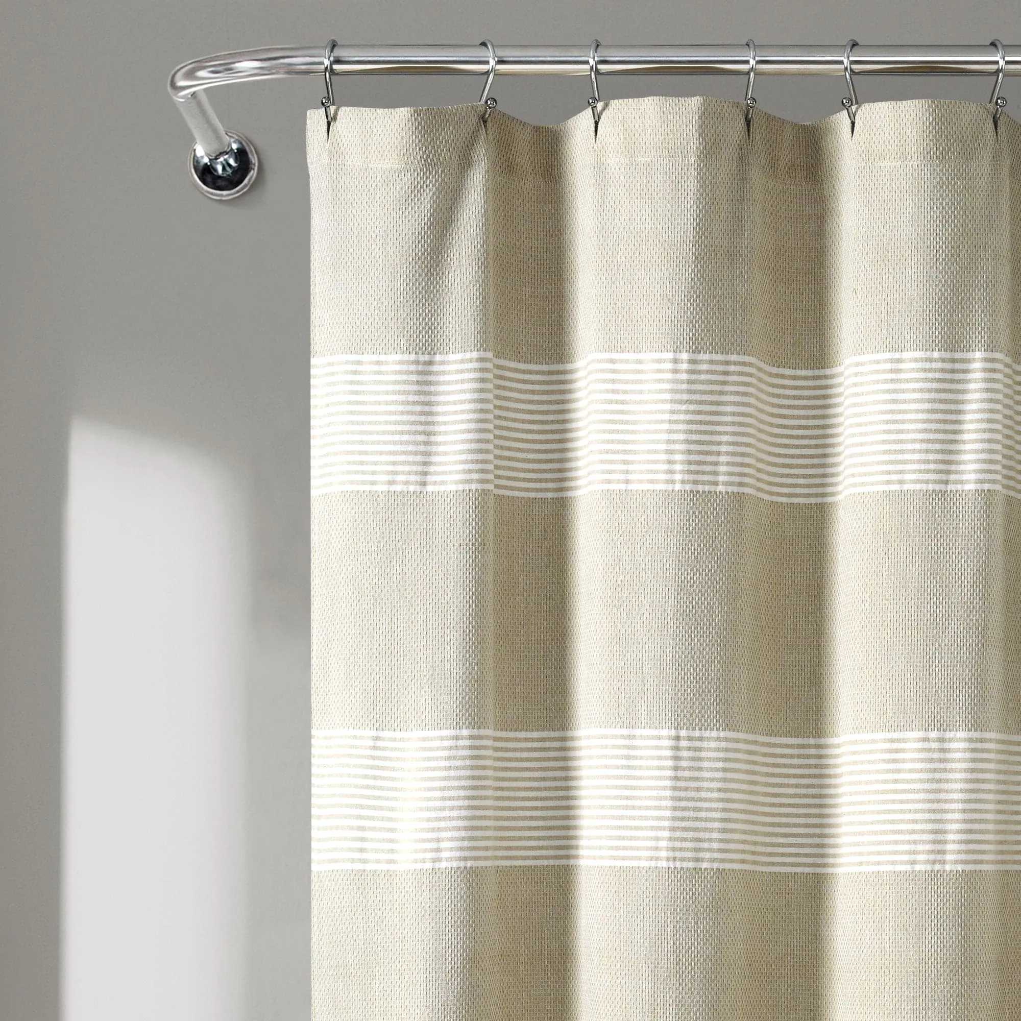 Tucker Stripe Yarn Dyed Knotted Tassel Shower Curtain