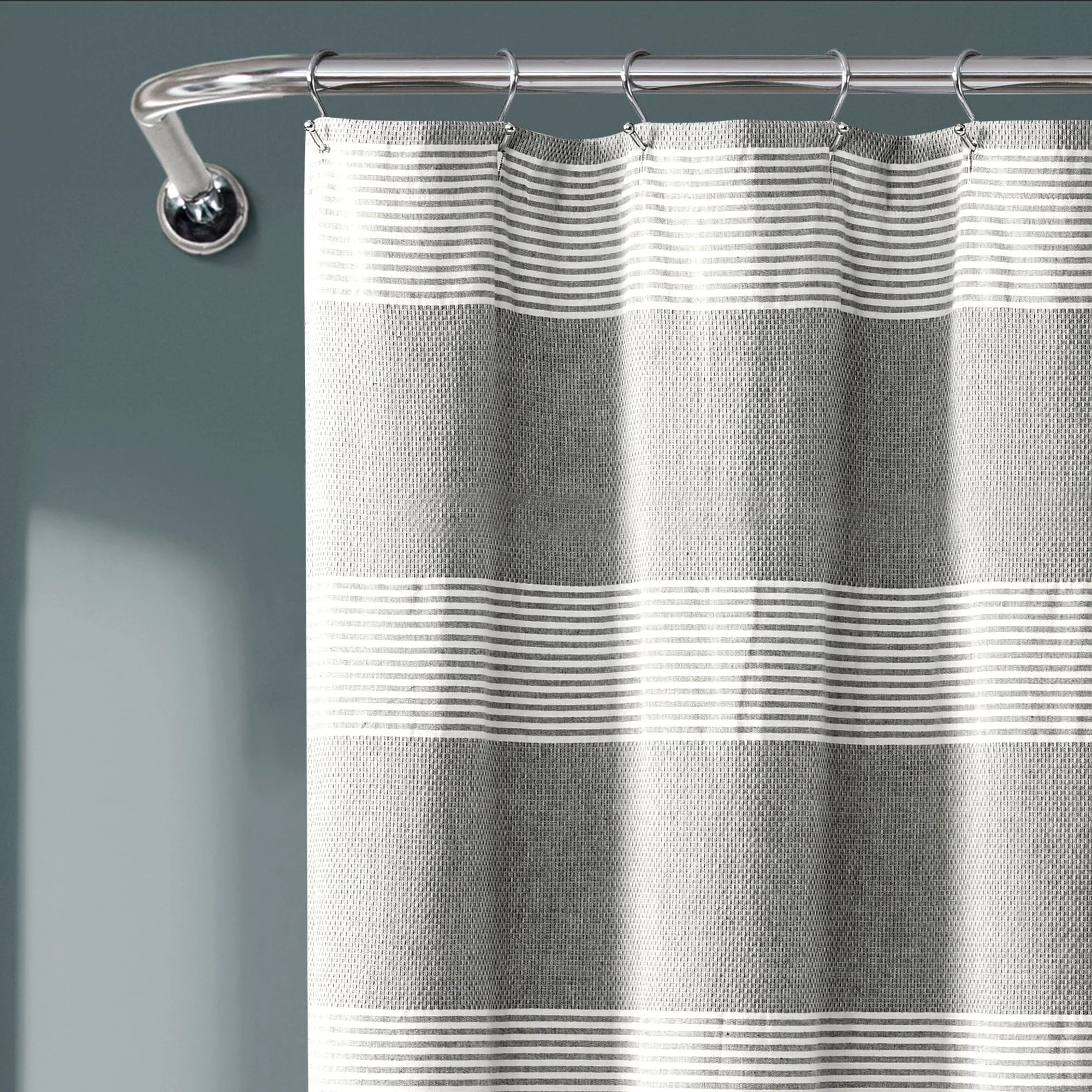 Tucker Stripe Yarn Dyed Knotted Tassel Shower Curtain