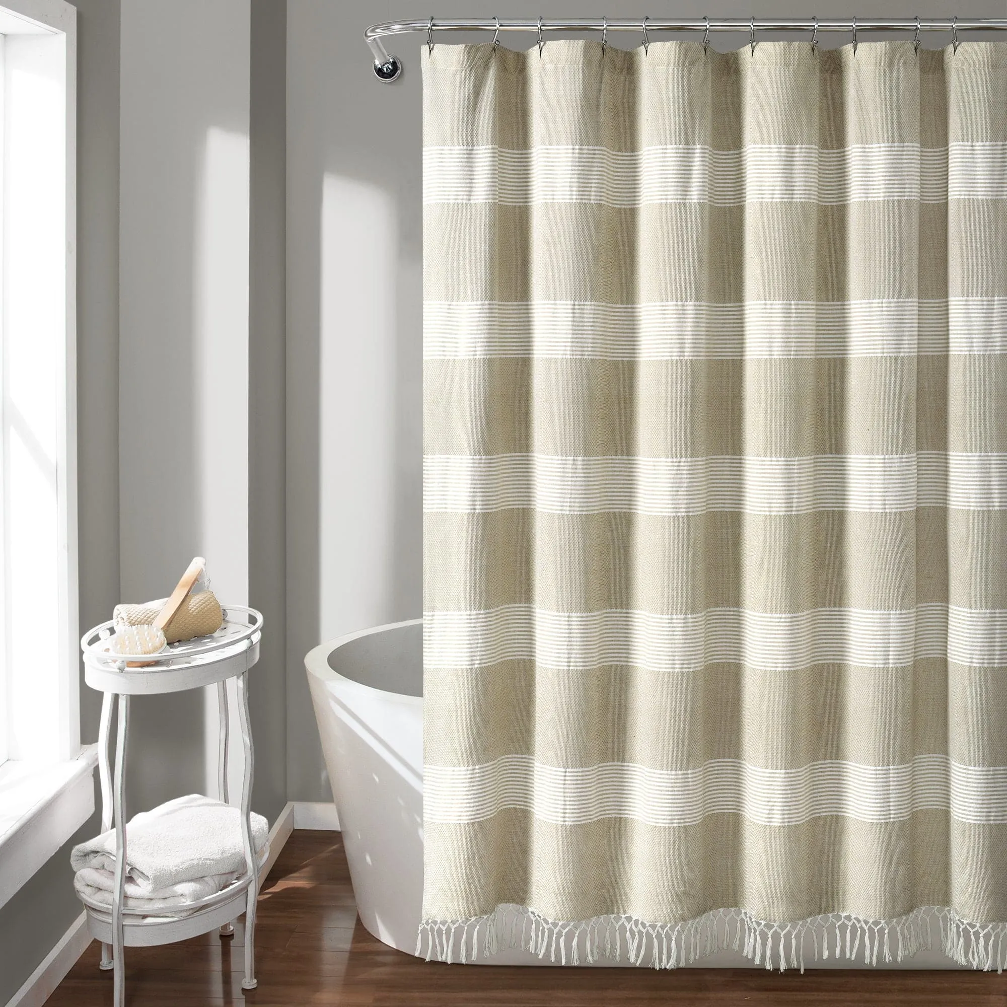 Tucker Stripe Yarn Dyed Knotted Tassel Shower Curtain