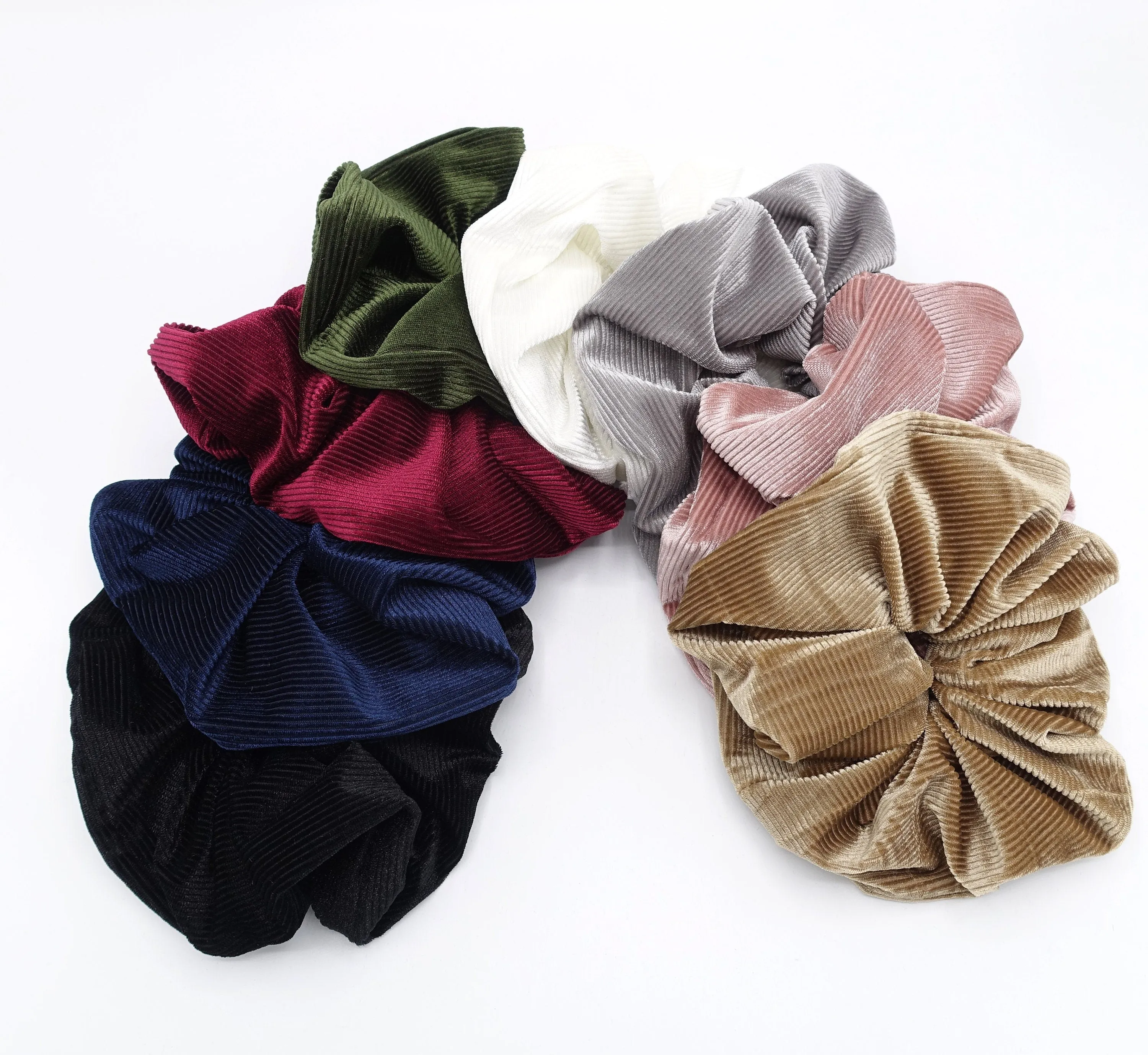 velour scrunchies, corduroy scrunchies, large scrunchies for women