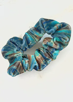 Velvet Peacock Feathers Scrunchie