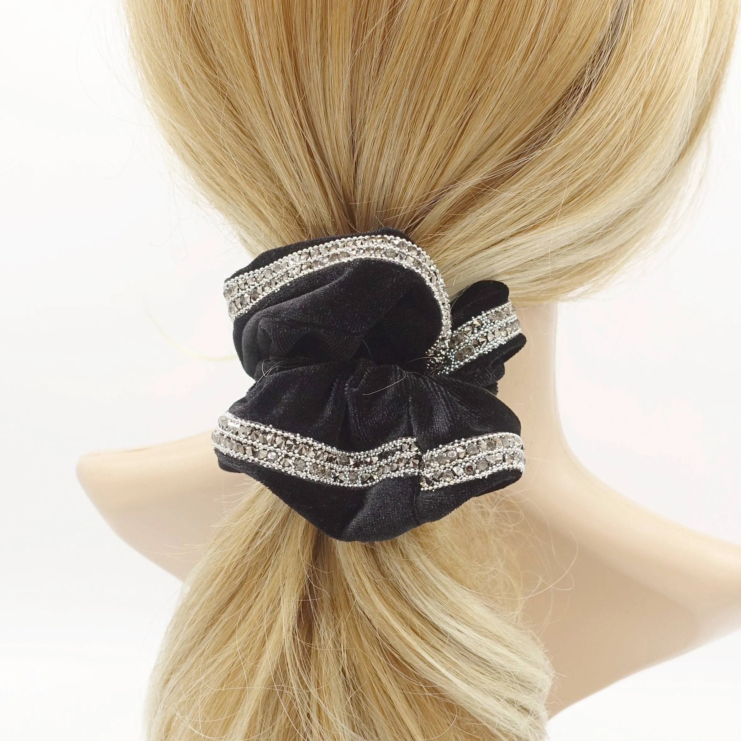 velvet scrunchies bling rhinestone embellished hair elastics for women