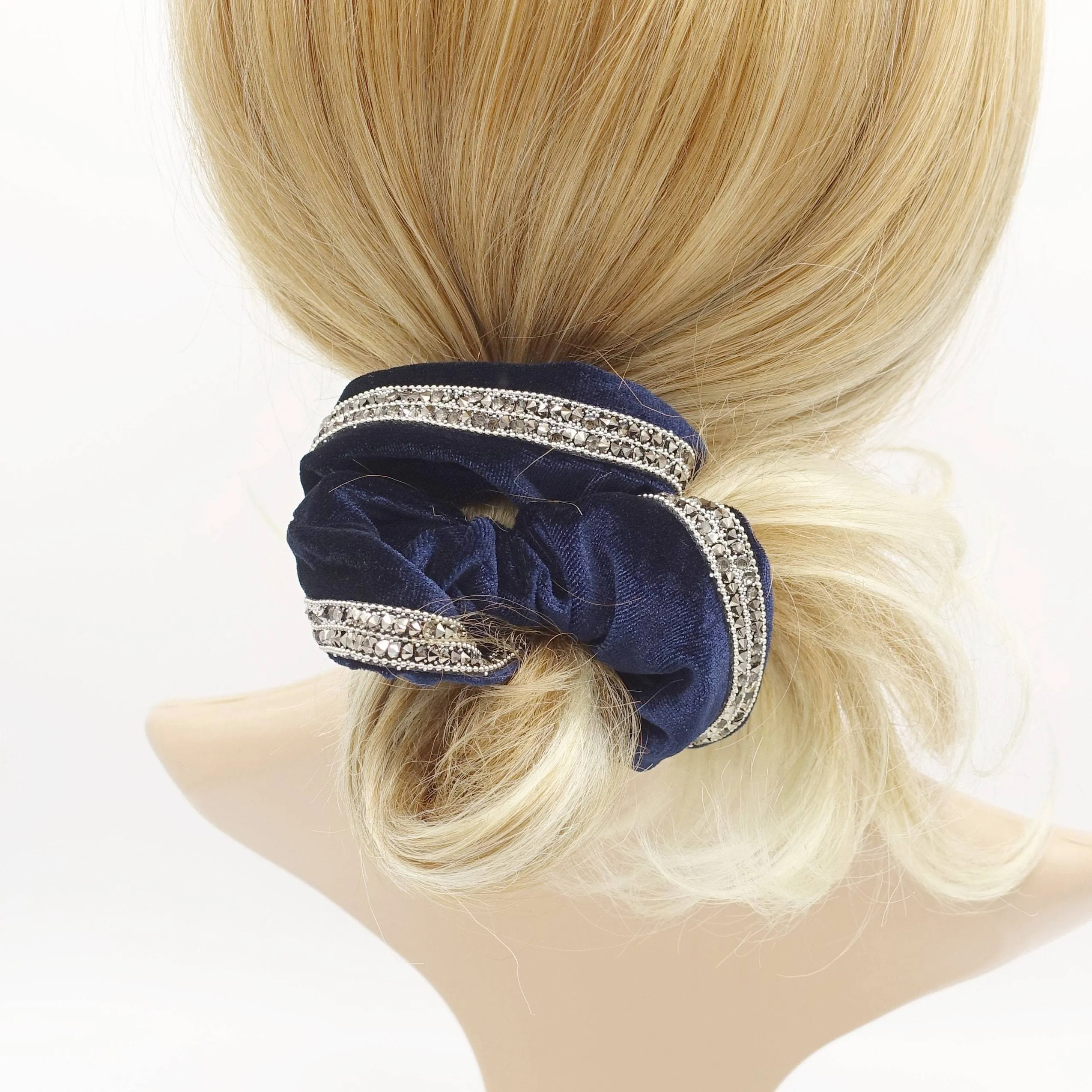 velvet scrunchies bling rhinestone embellished hair elastics for women