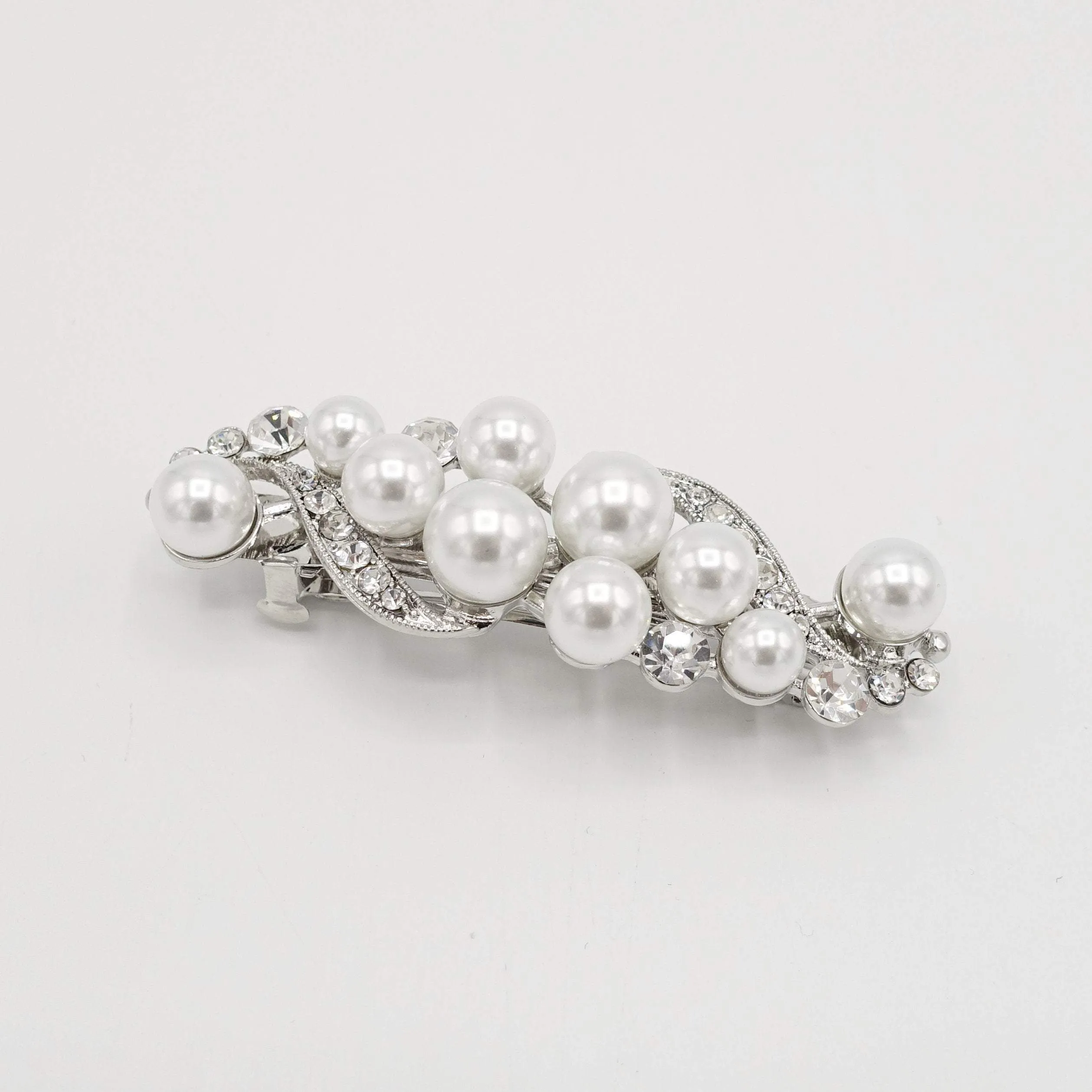 wave pearl rhinestone hair barrette special event hair accessory for women