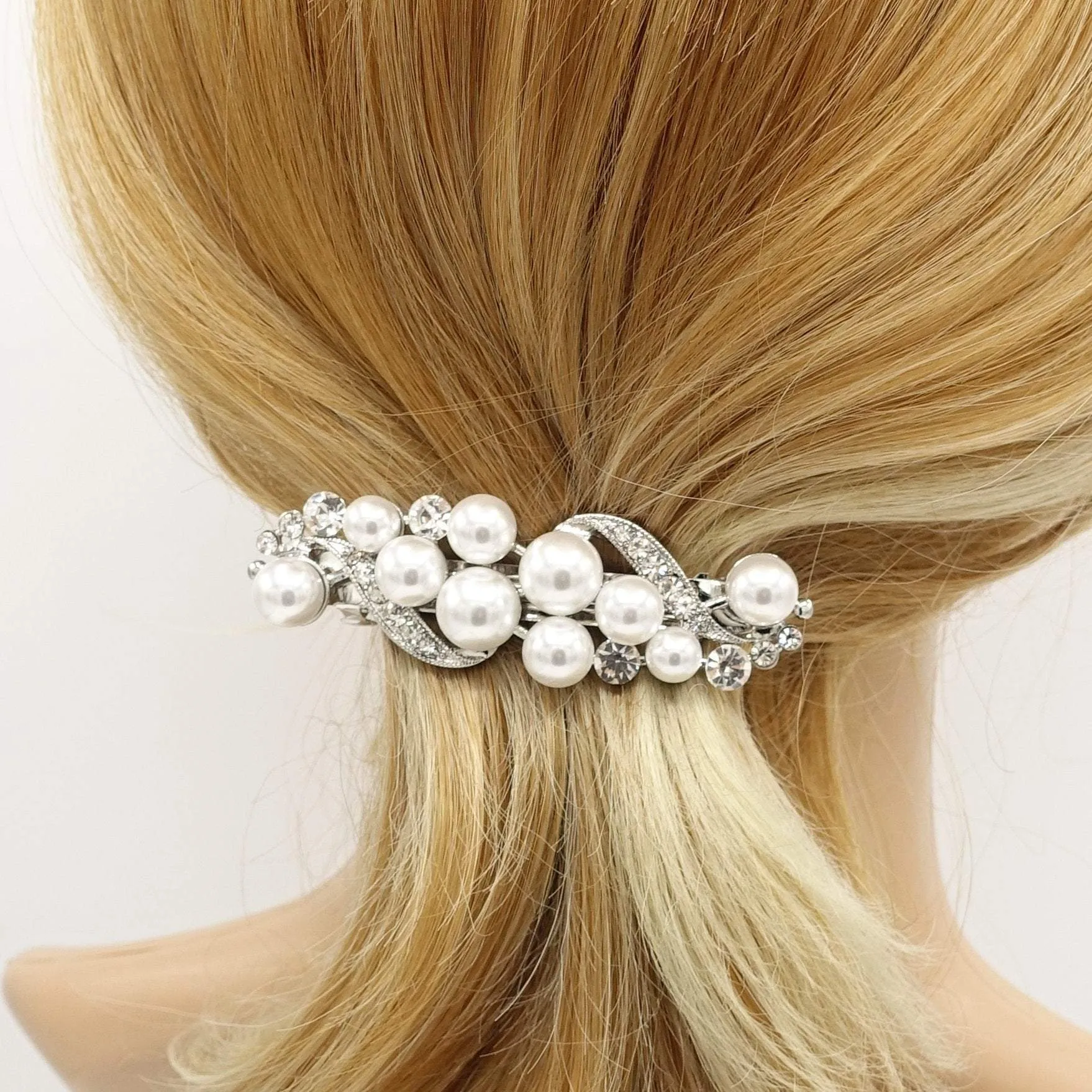 wave pearl rhinestone hair barrette special event hair accessory for women