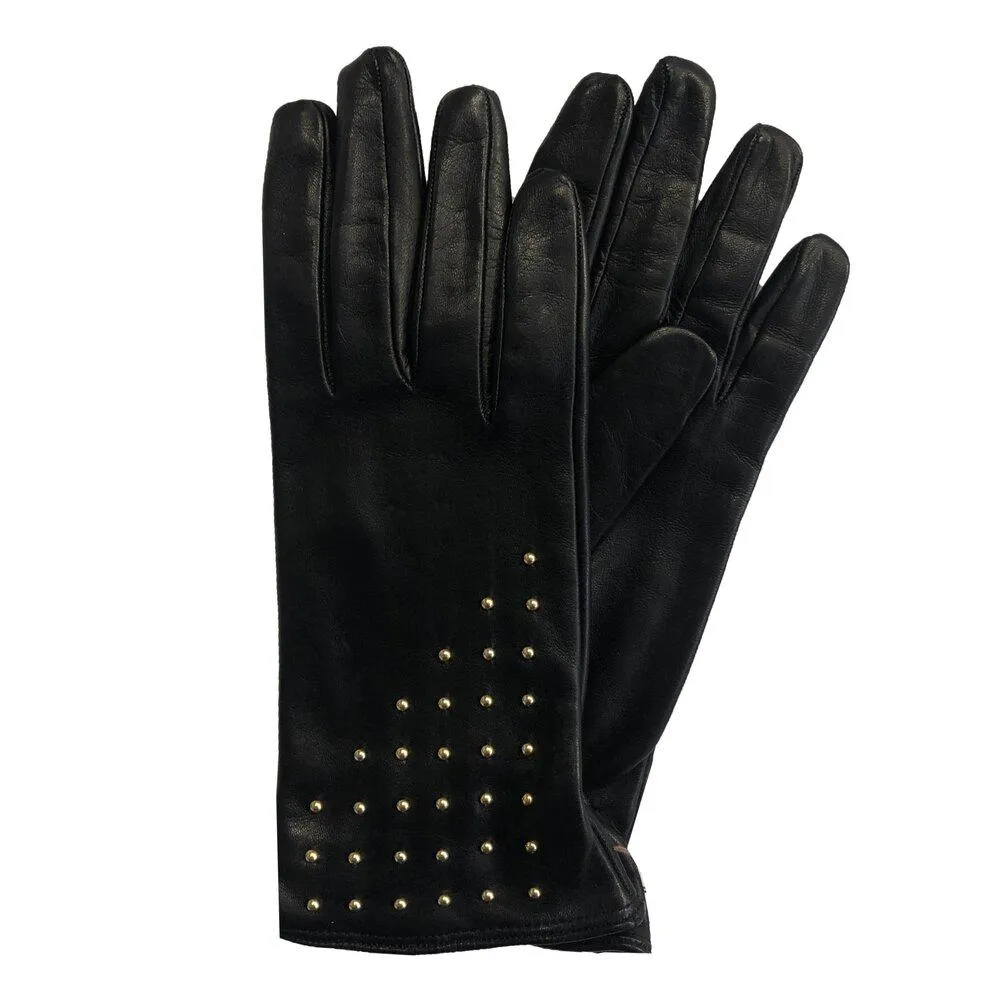 Winnie Wood - Women's Silk Lined Studded Leather Gloves