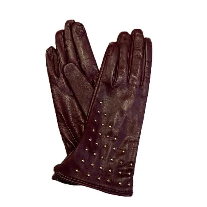 Winnie Wood - Women's Silk Lined Studded Leather Gloves