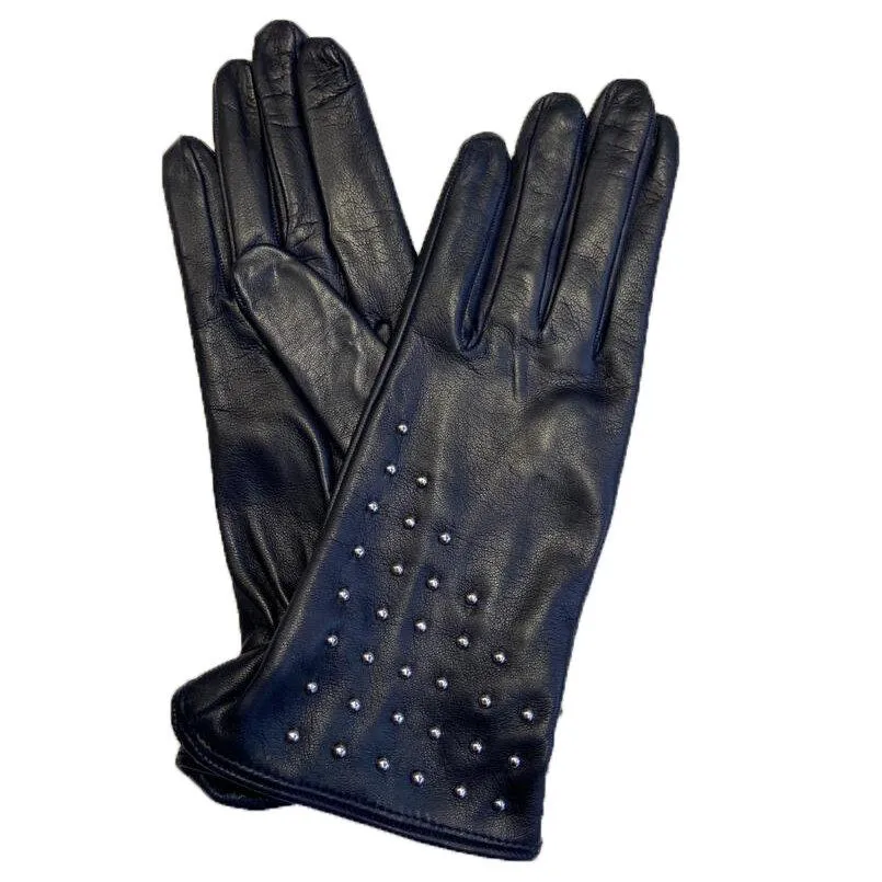 Winnie Wood - Women's Silk Lined Studded Leather Gloves